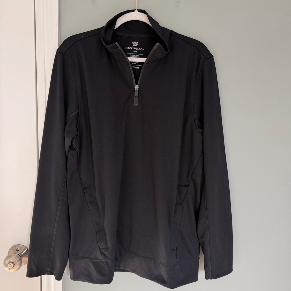 Mack Weldon "Atlas" Quarter 1/4 Zip Pullover Front Zip Pockets Black Performance
